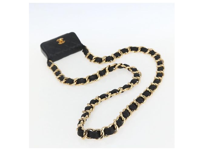CHANEL Borsa a Spalla Mini Matelassé 11 in Pelle di Agnello Nera CC Auth 158892SM Nero D'oro - vista 7