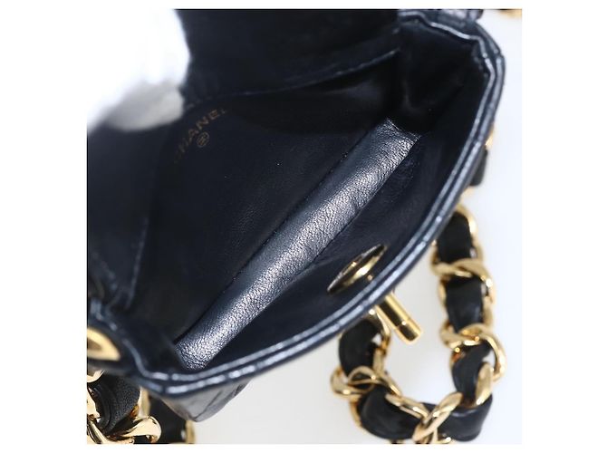 CHANEL Borsa a Spalla Mini Matelassé 11 in Pelle di Agnello Nera CC Auth 158892SM Nero D'oro - vista 9