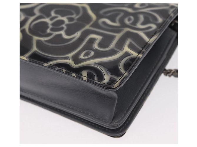 CHANEL Kamelie COCO Marken Kettenbörse Lackleder Grau Silber CC Auth 159748 Braun - Ansicht 18