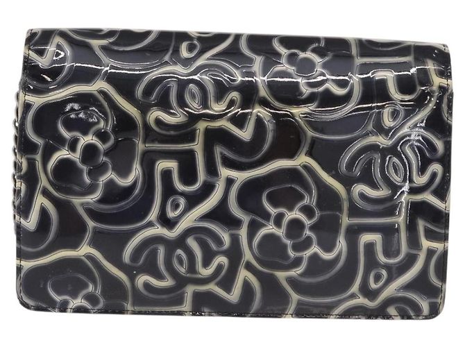 CHANEL Kamelie COCO Marken Kettenbörse Lackleder Grau Silber CC Auth 159748 Braun - Ansicht 2