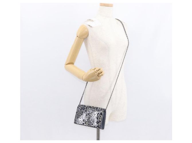CHANEL Kamelie COCO Marken Kettenbörse Lackleder Grau Silber CC Auth 159748 Braun - Ansicht 25