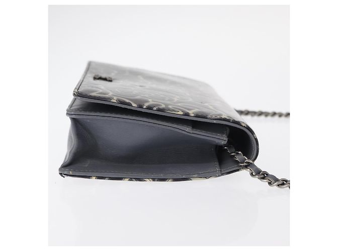 CHANEL Kamelie COCO Marken Kettenbörse Lackleder Grau Silber CC Auth 159748 Braun - Ansicht 3