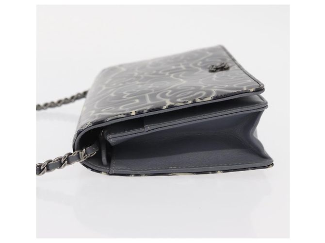 CHANEL Kamelie COCO Marken Kettenbörse Lackleder Grau Silber CC Auth 159748 Braun - Ansicht 4