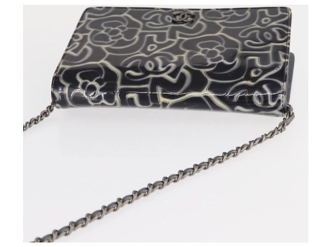 CHANEL Kamelie COCO Marken Kettenbörse Lackleder Grau Silber CC Auth 159748 Braun - Ansicht 6