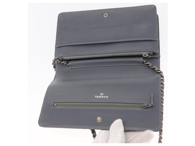 CHANEL Kamelie COCO Marken Kettenbörse Lackleder Grau Silber CC Auth 159748 Braun - Ansicht 9