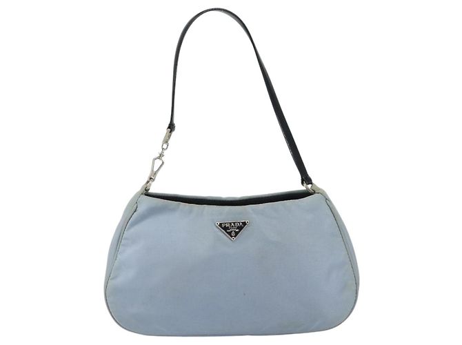 PRADA mini Borsa a Spalla Nylon Azzurro Chiaro Argento Auth gh1407 Blu chiaro - vista 13