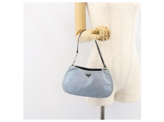 PRADA mini Borsa a Spalla Nylon Azzurro Chiaro Argento Auth gh1407 Blu chiaro - vista 25