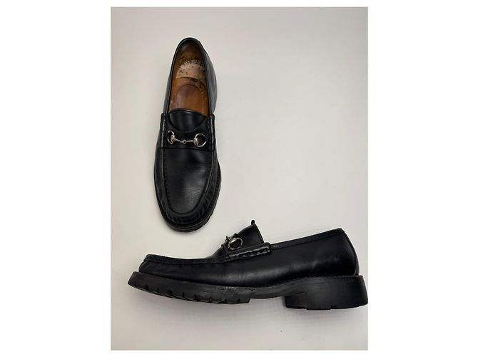 Mocassini in pelle Horsebit da uomo Gucci vintage neri 42,5 - vista 2
