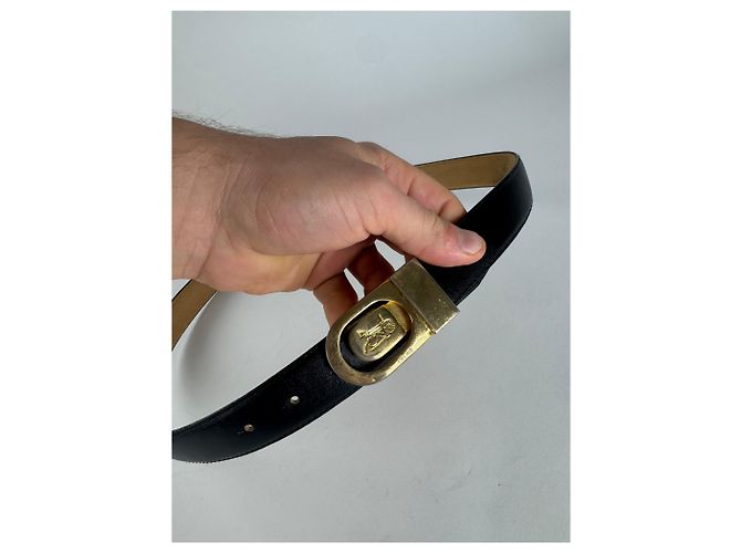 Céline Cinturón de cuero negro con logo de carruaje vintage Celine Paris - vista 2