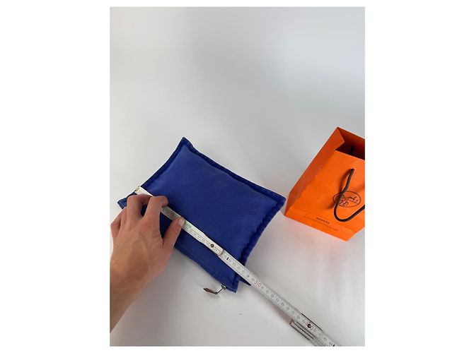 Borsa cosmetica in tela vintage Hermès blu - view 10