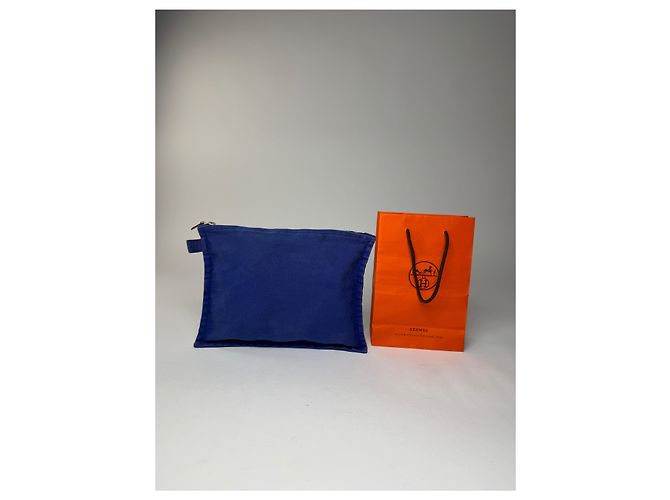 Borsa cosmetica in tela vintage Hermès blu - view 12