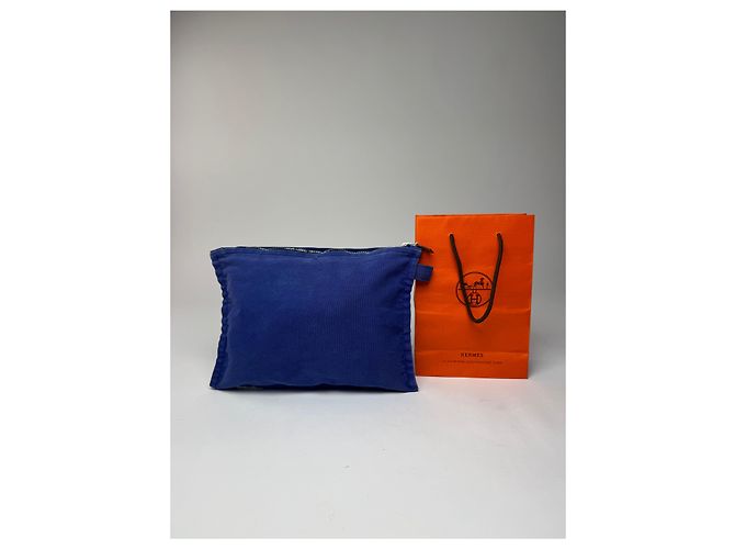 Borsa cosmetica in tela vintage Hermès blu - view 2