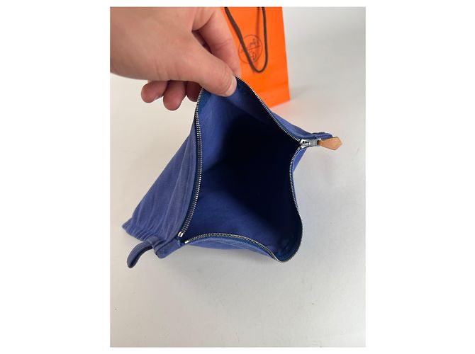 Borsa cosmetica in tela vintage Hermès blu - view 3