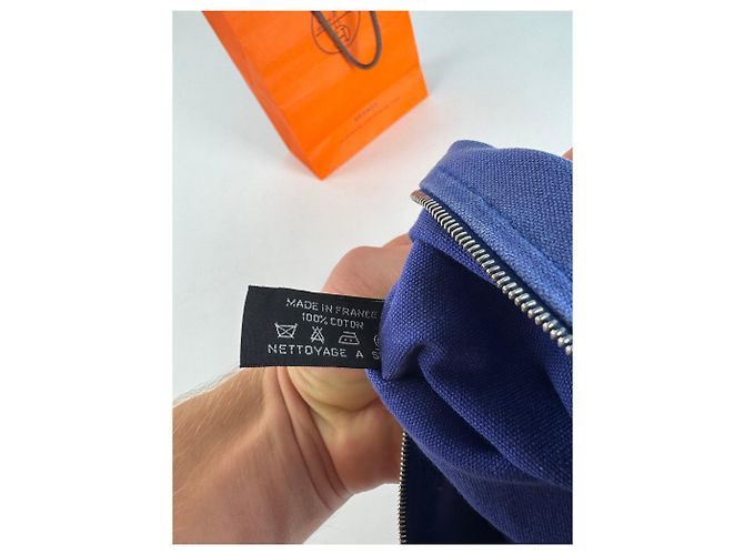 Borsa cosmetica in tela vintage Hermès blu - view 5