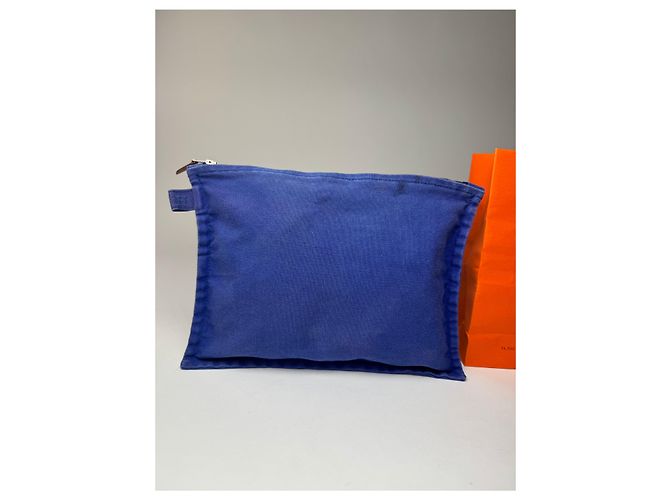 Borsa cosmetica in tela vintage Hermès blu - view 6