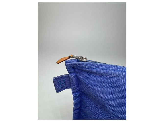 Borsa cosmetica in tela vintage Hermès blu - view 7