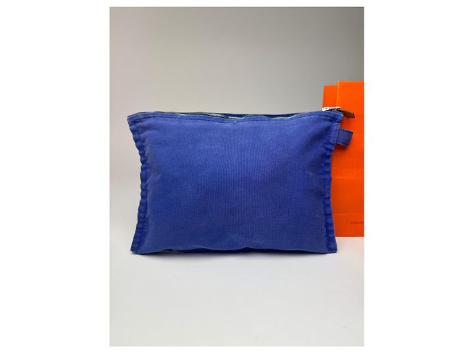 Borsa cosmetica in tela vintage Hermès blu - view 8