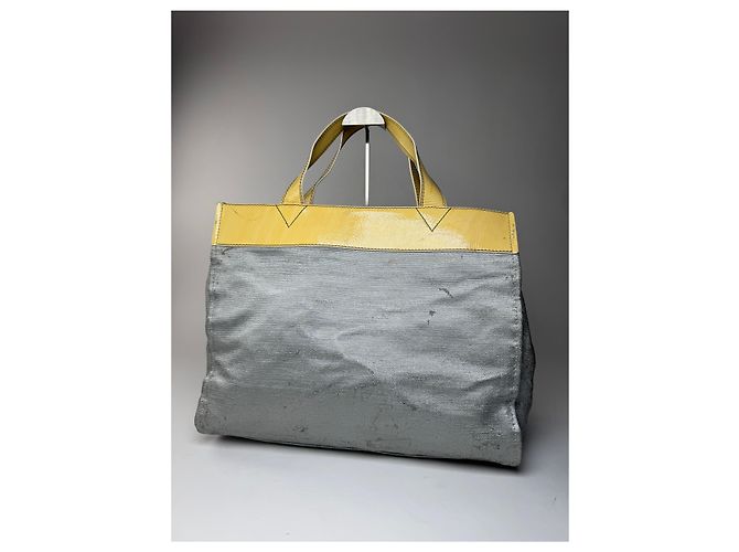 Chloé Vintage Chloe Große Tote Tasche Silber Gelb Weiß - Ansicht 10