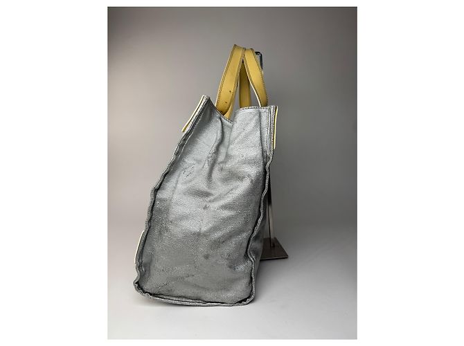 Chloé Vintage Chloe Große Tote Tasche Silber Gelb Weiß - Ansicht 11