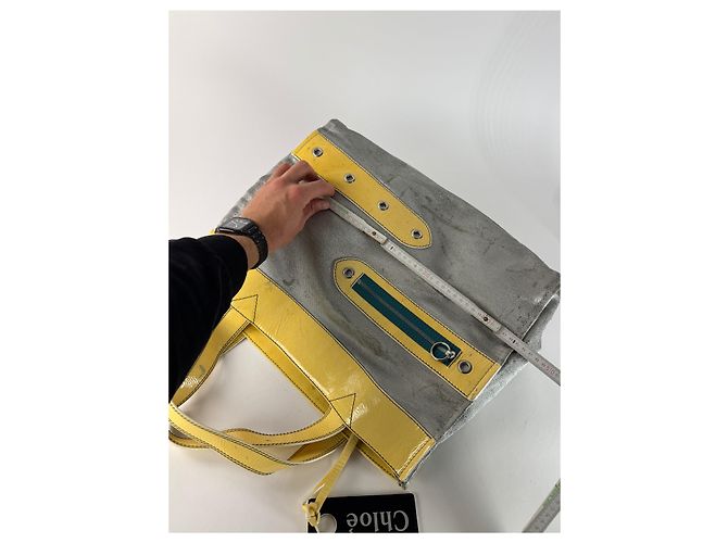 Chloé Vintage Chloe Große Tote Tasche Silber Gelb Weiß - Ansicht 12