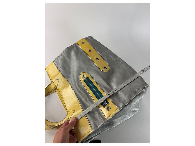 Chloé Vintage Chloe Große Tote Tasche Silber Gelb Weiß - Ansicht 13