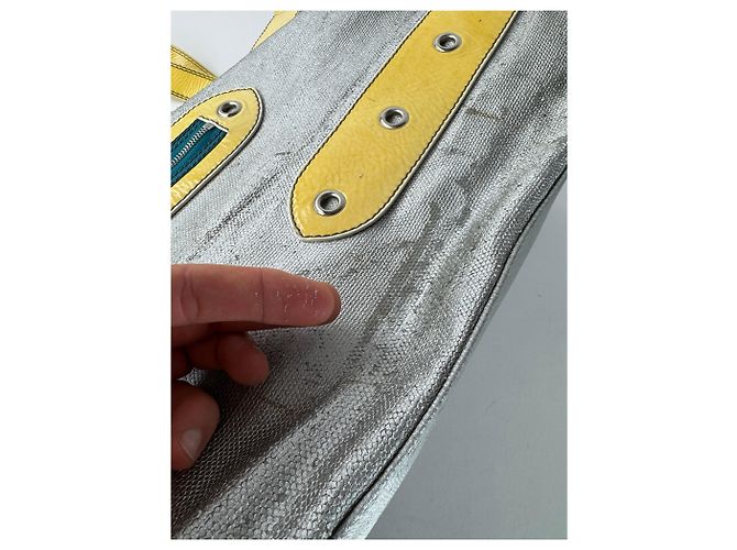 Chloé Vintage Chloe Große Tote Tasche Silber Gelb Weiß - Ansicht 15