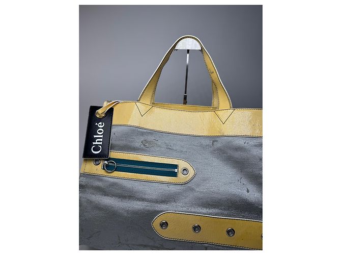 Chloé Vintage Chloe Große Tote Tasche Silber Gelb Weiß - Ansicht 5