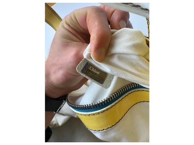 Chloé Vintage Chloe Große Tote Tasche Silber Gelb Weiß - Ansicht 6