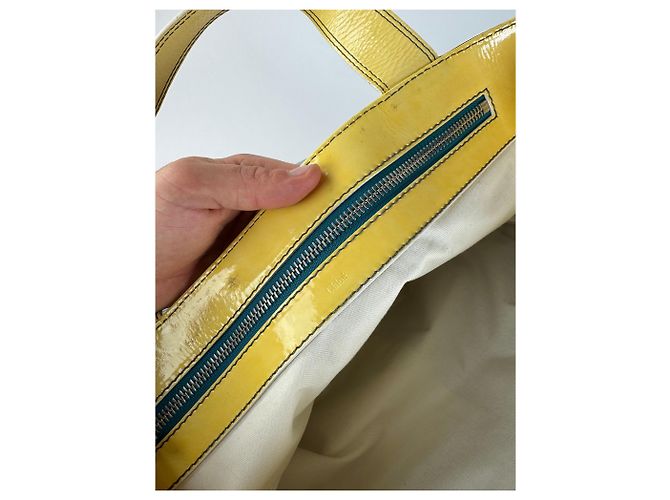Chloé Vintage Chloe Große Tote Tasche Silber Gelb Weiß - Ansicht 7