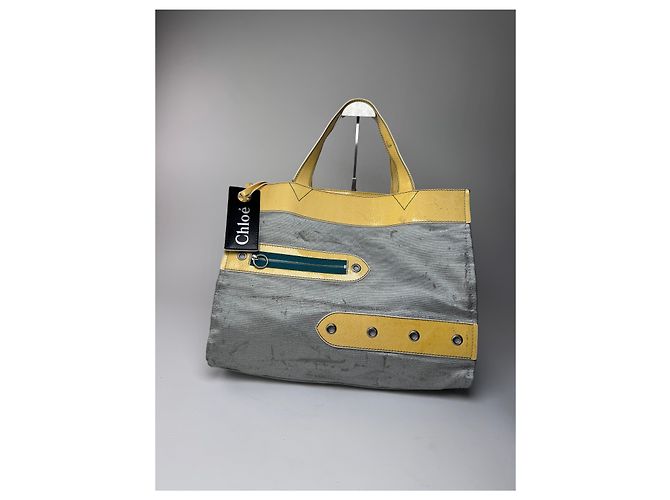 Chloé Vintage Chloe Große Tote Tasche Silber Gelb Weiß - Ansicht 8