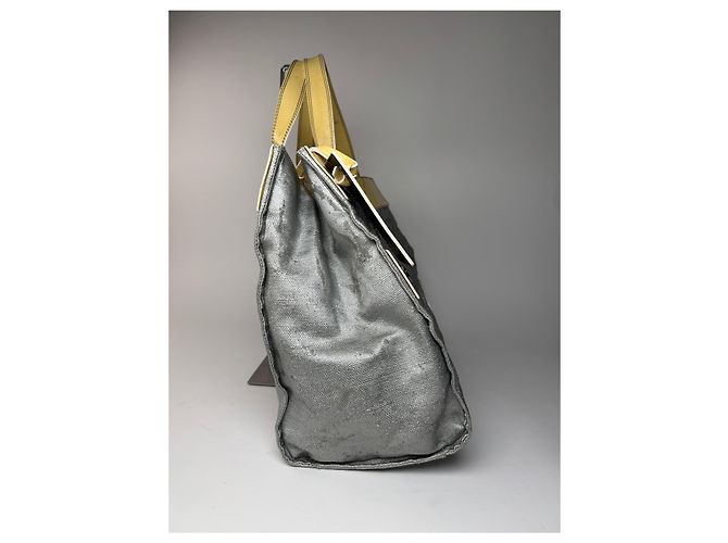 Chloé Vintage Chloe Große Tote Tasche Silber Gelb Weiß - Ansicht 9