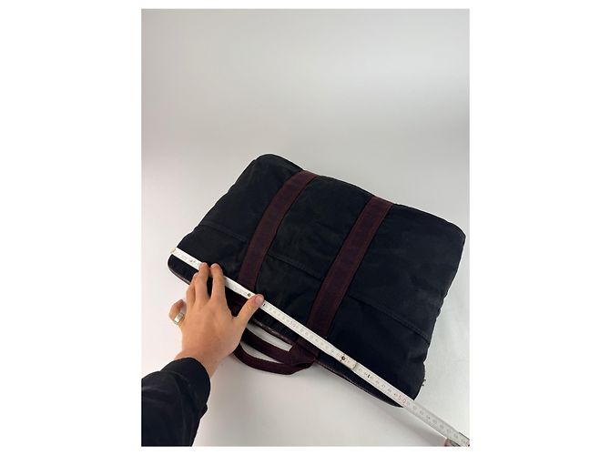 Vintage Hermès Canvas Handtasche lila rot - Ansicht 11