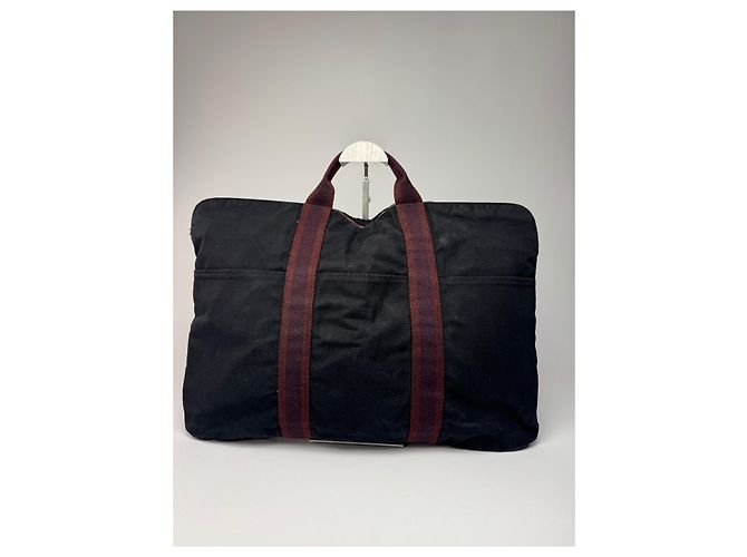 Vintage Hermès Canvas Handtasche lila rot - Ansicht 3
