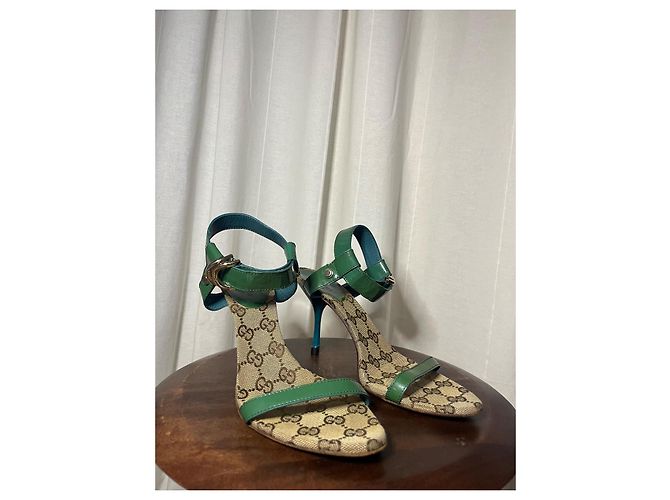 Sandali Gucci Monogramma Vintage Beige Verde - vista 2