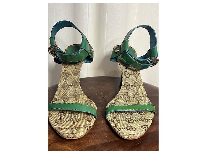 Sandali Gucci Monogramma Vintage Beige Verde - vista 4