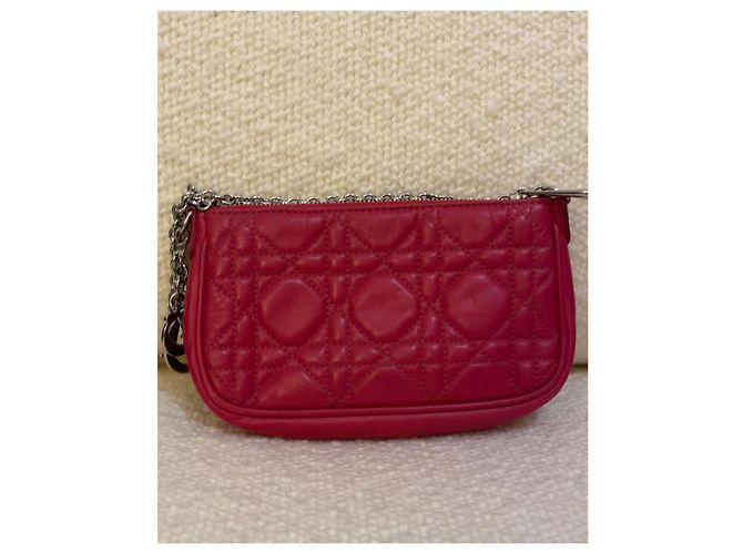 Christian Dior Mini Borsa Pouch Dior Fucsia Pelle Cannage Catena D.I.O.R Fuschia - vista 7