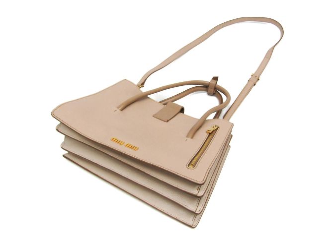 Borsa in pelle Miu Miu MADRAS 5BA104 in rosa beige - vista 3