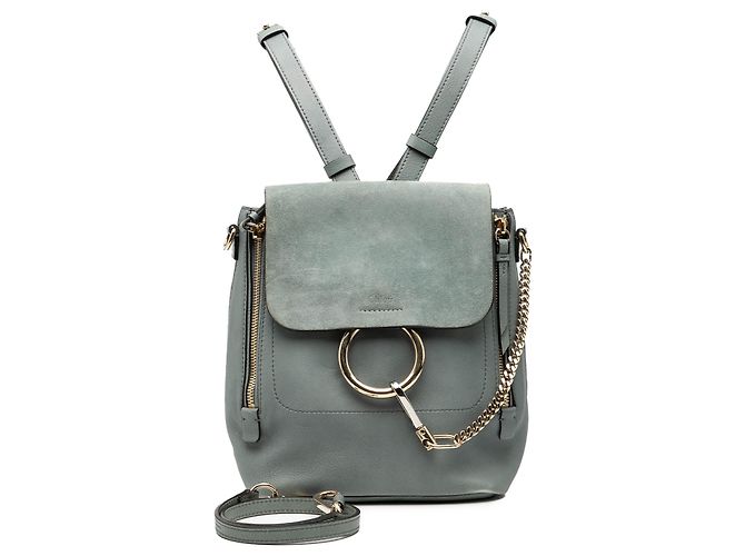Mochila Faye média em couro de bezerro e camurça azul Chloé - vista 8