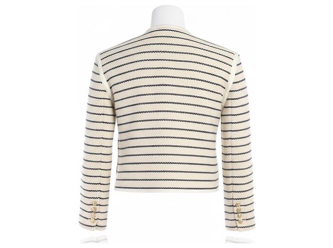 Céline Giacca Rigata in Cotone e Lino Crema Navy Beige - vista 2