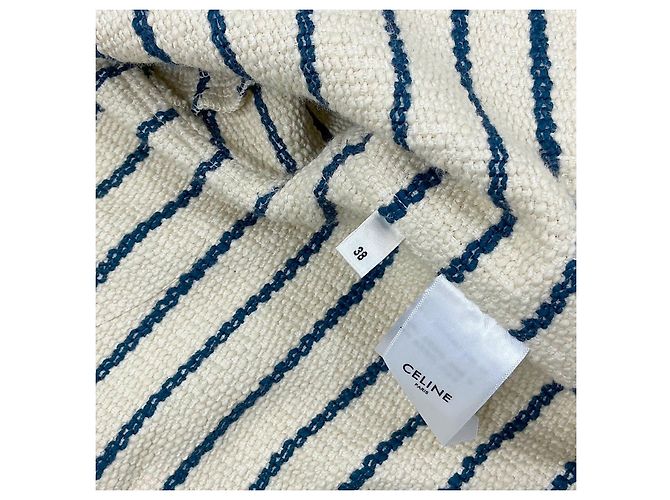 Céline Giacca Rigata in Cotone e Lino Crema Navy Beige - vista 3