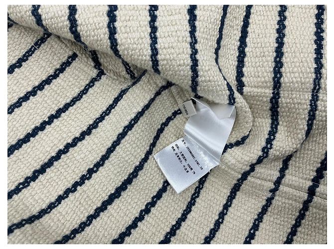 Céline Giacca Rigata in Cotone e Lino Crema Navy Beige - vista 6