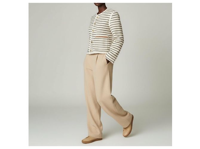 Céline Giacca Rigata in Cotone e Lino Crema Navy Beige - vista 7