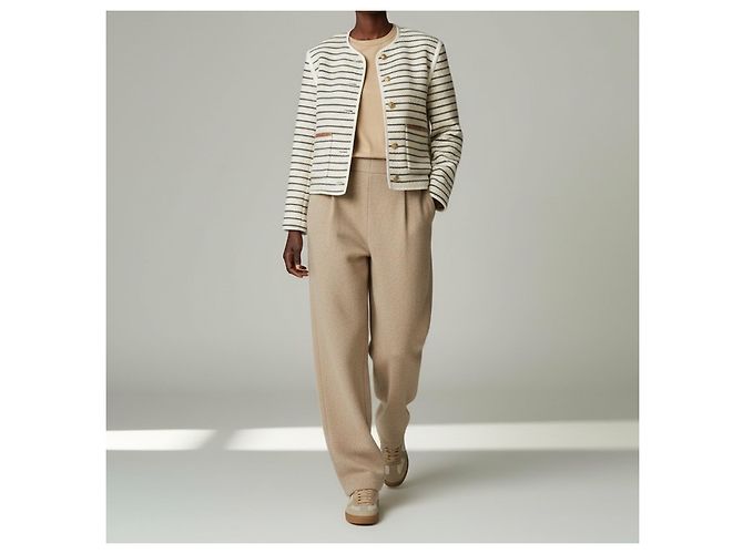 Céline Giacca Rigata in Cotone e Lino Crema Navy Beige - vista 8