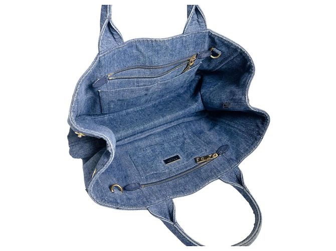 Borsa Tote Canapa Prada in denim blu - vista 10