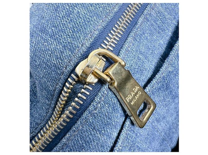 Borsa Tote Canapa Prada in denim blu - vista 15