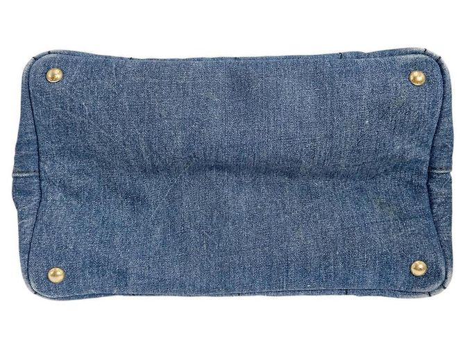Borsa Tote Canapa Prada in denim blu - vista 5