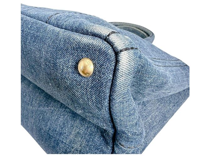 Borsa Tote Canapa Prada in denim blu - vista 6