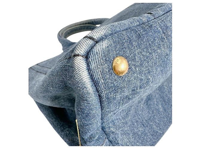 Borsa Tote Canapa Prada in denim blu - vista 7