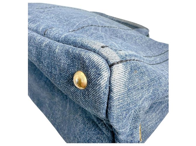 Borsa Tote Canapa Prada in denim blu - vista 8