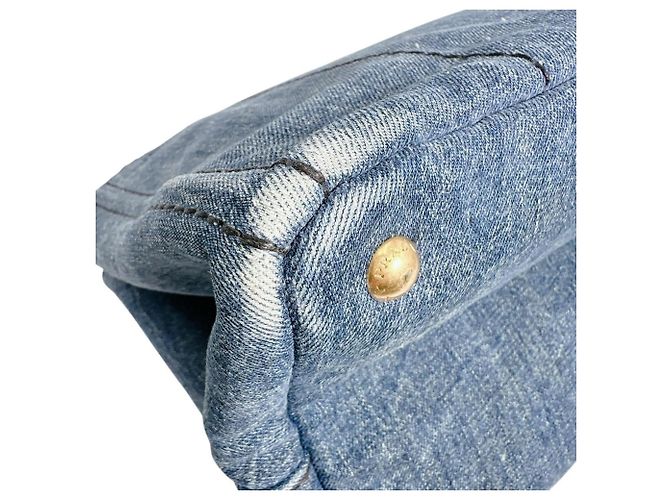 Borsa Tote Canapa Prada in denim blu - vista 9